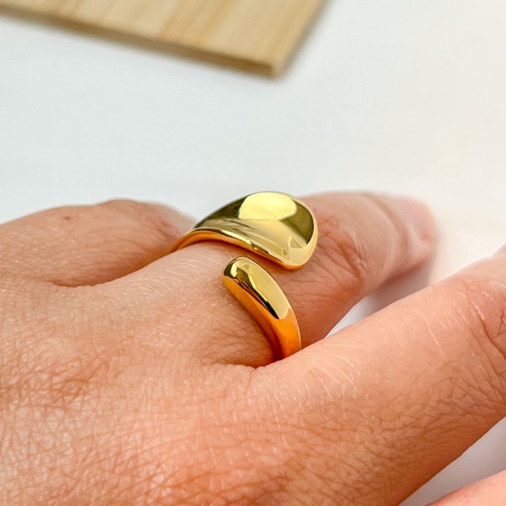 Gold Plated Geometric Ring Gold Chunky Ring Size 7 - Picture 8 of 11